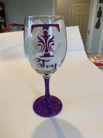 Personalized Glitter Stem Wine Glasses